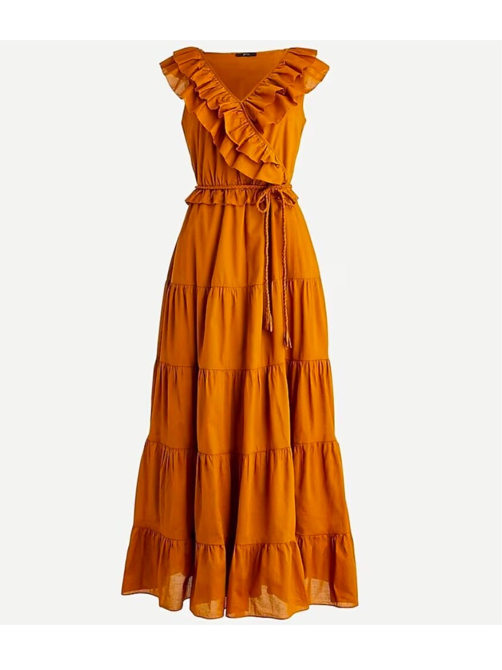 J. Crew Ruffled Wrap Tiered Maxi Dress - Mustard Orange